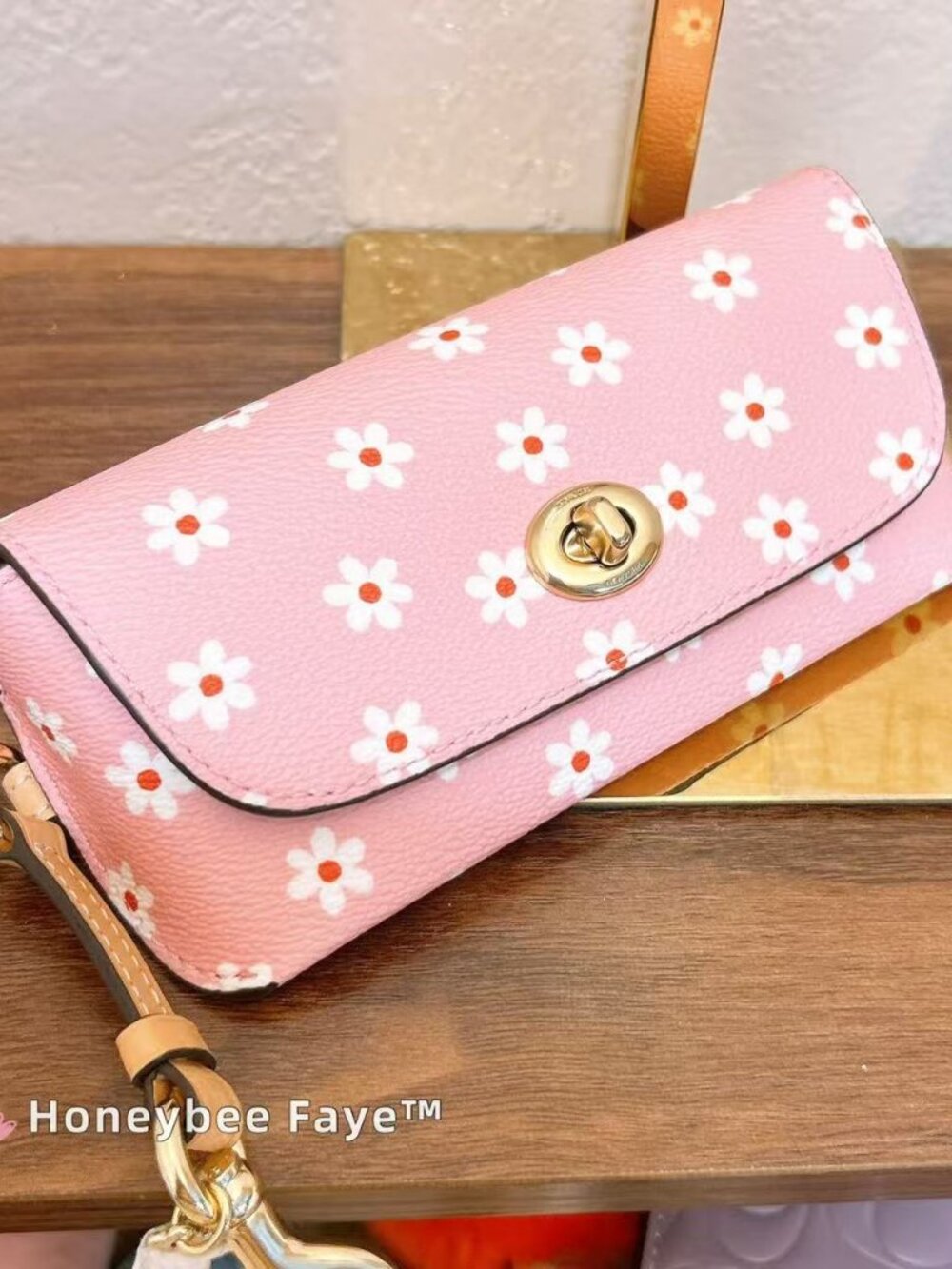 NWT Coach Sunglass Case With Floral Print CFA48 Gold/Pink Multi